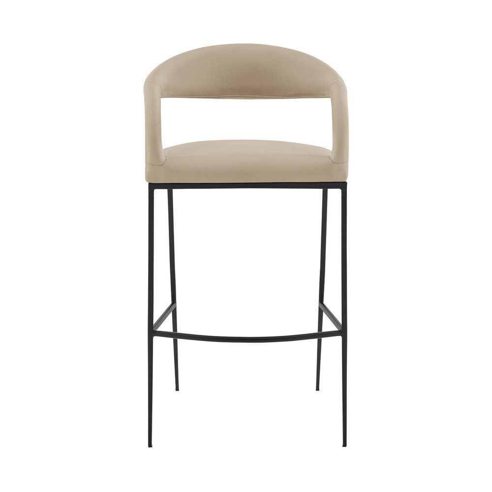 26" Beige And Black Faux Leather And Iron Low Back Counter Height Bar Chair