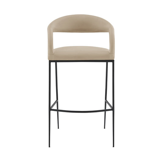 26" Beige And Black Faux Leather And Iron Low Back Counter Height Bar Chair