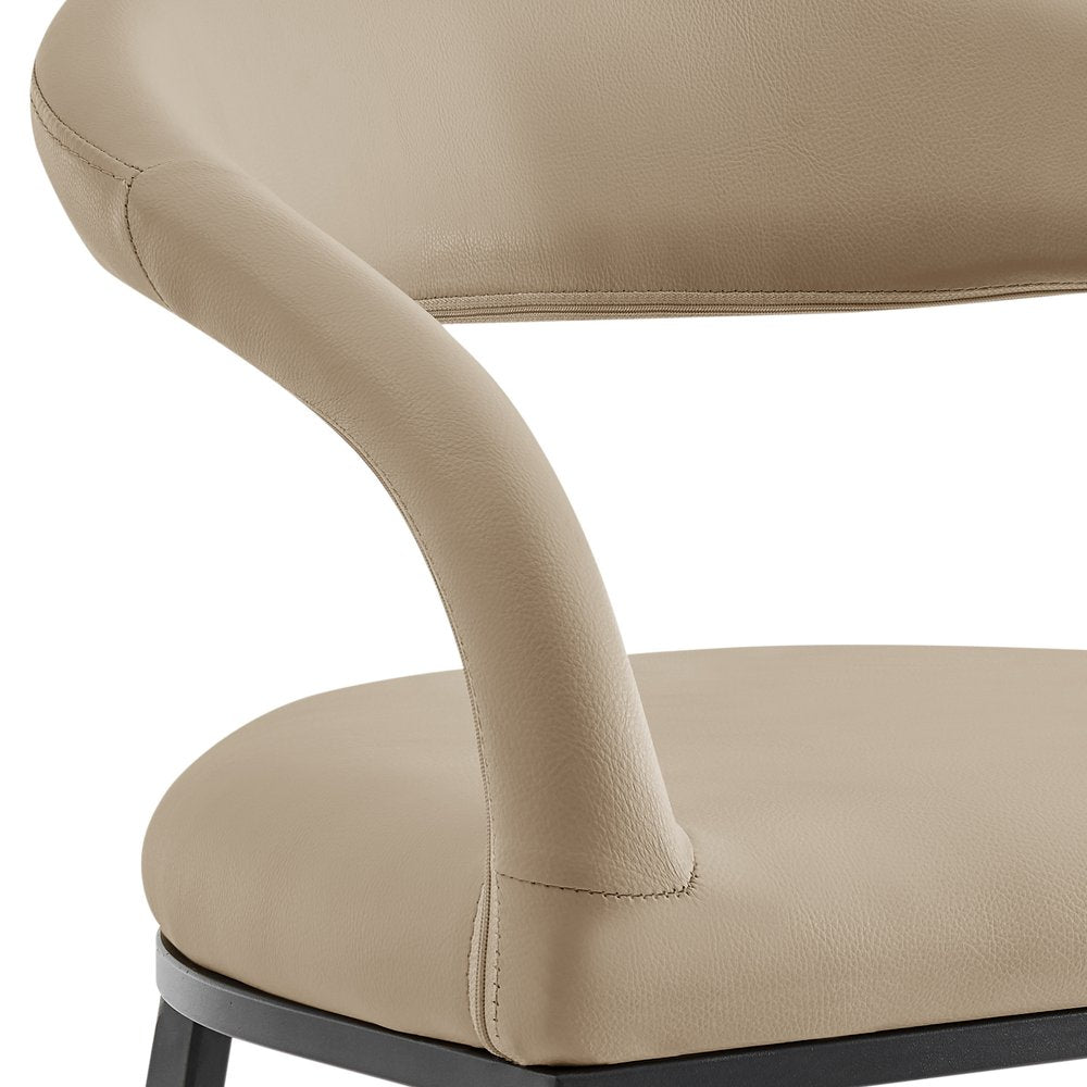26" Beige and Black Faux Leather and Iron Low Back Counter Height Bar Chair