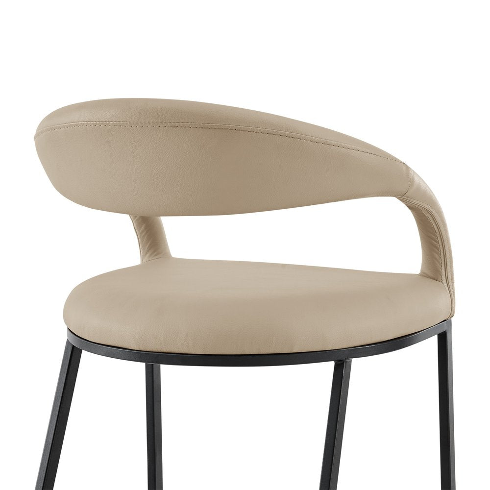30" Beige And Black Faux Leather And Iron Low Back Bar Height Bar Chair