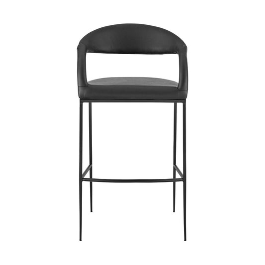 26" Black Faux Leather And Iron Low Back Counter Height Bar Chair