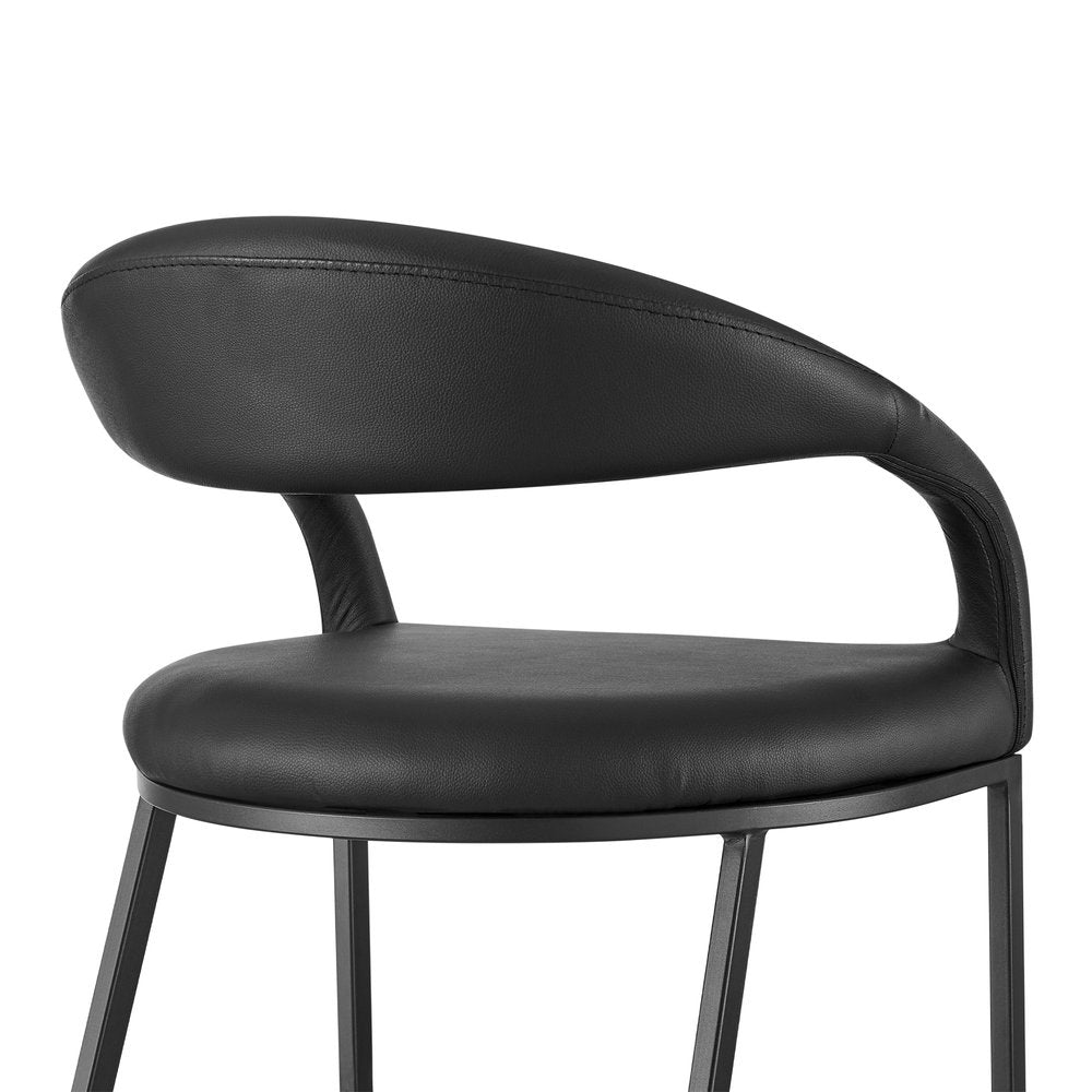 26" Black Faux Leather And Iron Low Back Counter Height Bar Chair