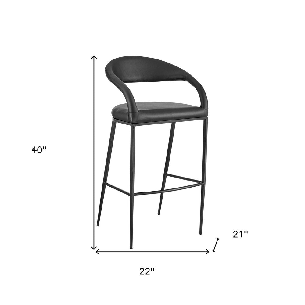 30" Black Faux Leather And Iron Low Back Bar Height Bar Chair