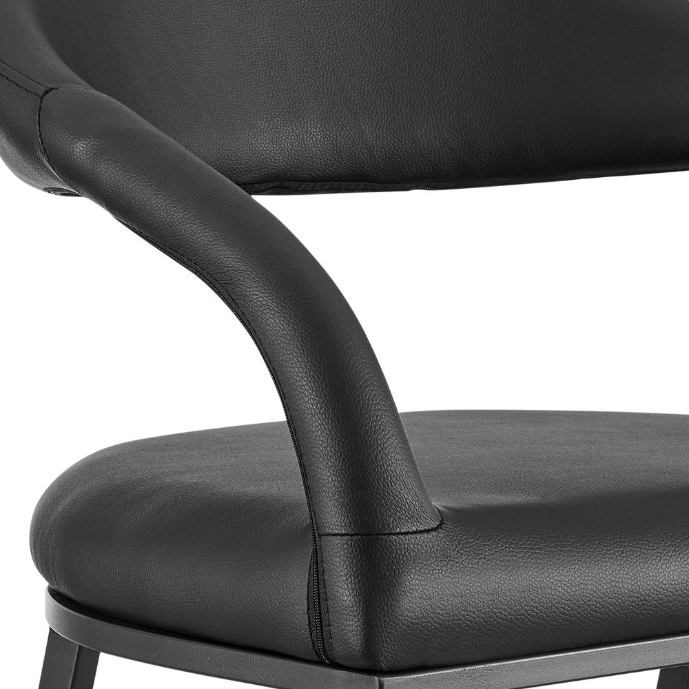 30" Black Faux Leather And Iron Low Back Bar Height Bar Chair