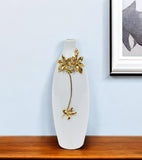 18" Gold Floral Oval Ceramic Table Vase With Sculptural Details