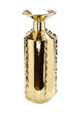 21" Gold Trumpet Ceramic Table Vase With Sculptural Details