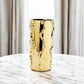 12" Gold Cylinder Ceramic Table Vase With Sculptural Details