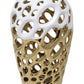 13" Gold And White Pierced Urn Porcelain Table Vase With Sculptural Details