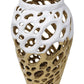 13" Gold And White Pierced Urn Porcelain Table Vase With Sculptural Details