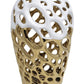 13" Gold And White Pierced Urn Porcelain Table Vase With Sculptural Details