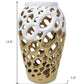 13" Gold And White Pierced Urn Porcelain Table Vase With Sculptural Details