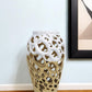 13" Gold And White Pierced Urn Porcelain Table Vase With Sculptural Details