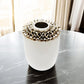 10" White Round Ceramic Table Vase With Sculptural Details
