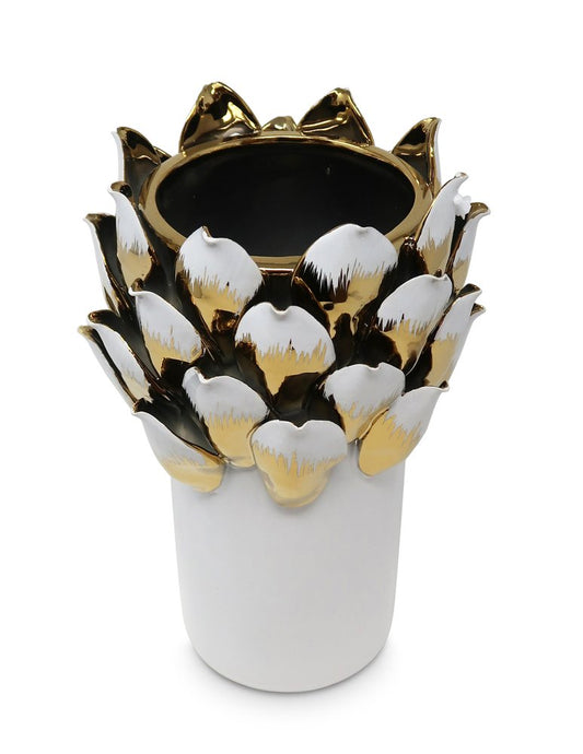 10" White Leaf Tulip Porcelain Table Vase With Sculptural Details
