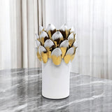 10" White Leaf Tulip Porcelain Table Vase With Sculptural Details