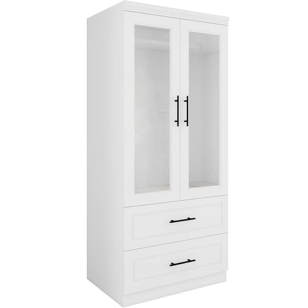 71" White And Clear Two Door Two Drawer Combo Dresser