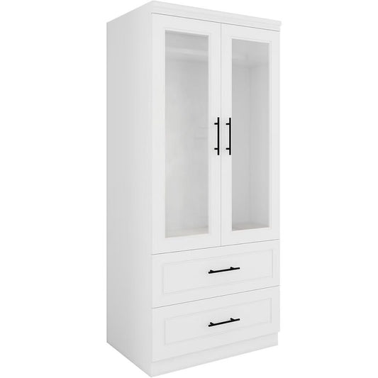 71" Clear And White Wood Two Door Two Drawer Combo Dresser
