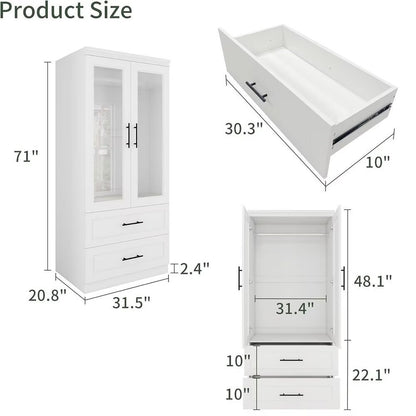71" White And Clear Two Door Two Drawer Combo Dresser