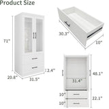 71" White And Clear Two Door Two Drawer Combo Dresser