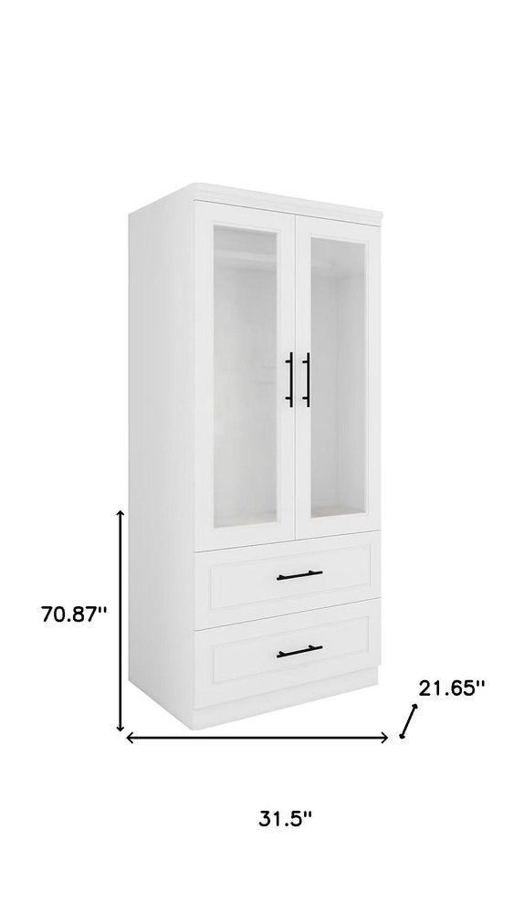 71" Clear And White Wood Two Door Two Drawer Combo Dresser
