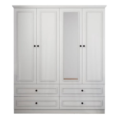 71" White Carved Geometric Mirrored Four Door Four Drawer Combo Dresser
