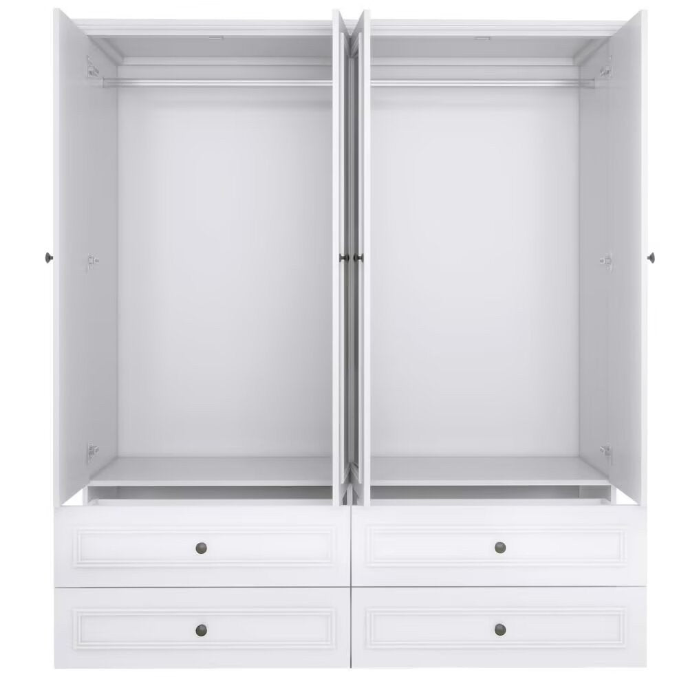 71" White Carved Geometric Mirrored Four Door Four Drawer Combo Dresser