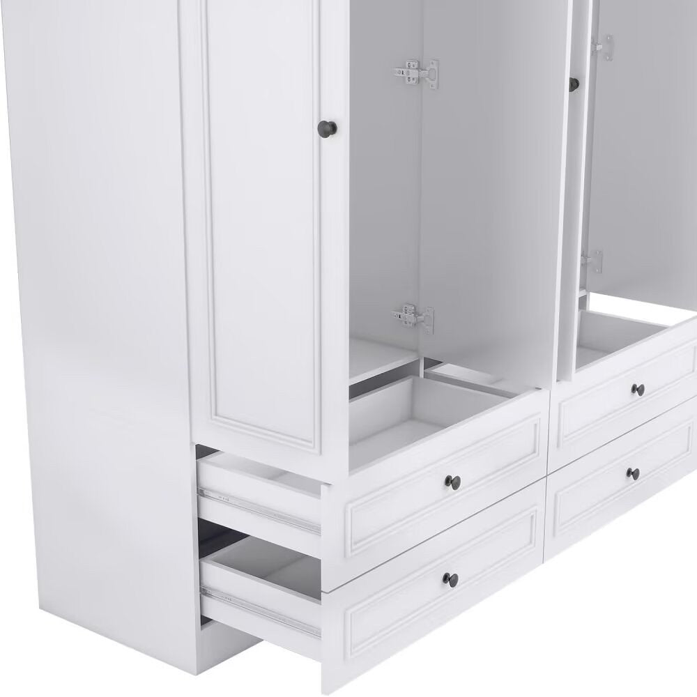 71" White Carved Geometric Mirrored Four Door Four Drawer Combo Dresser