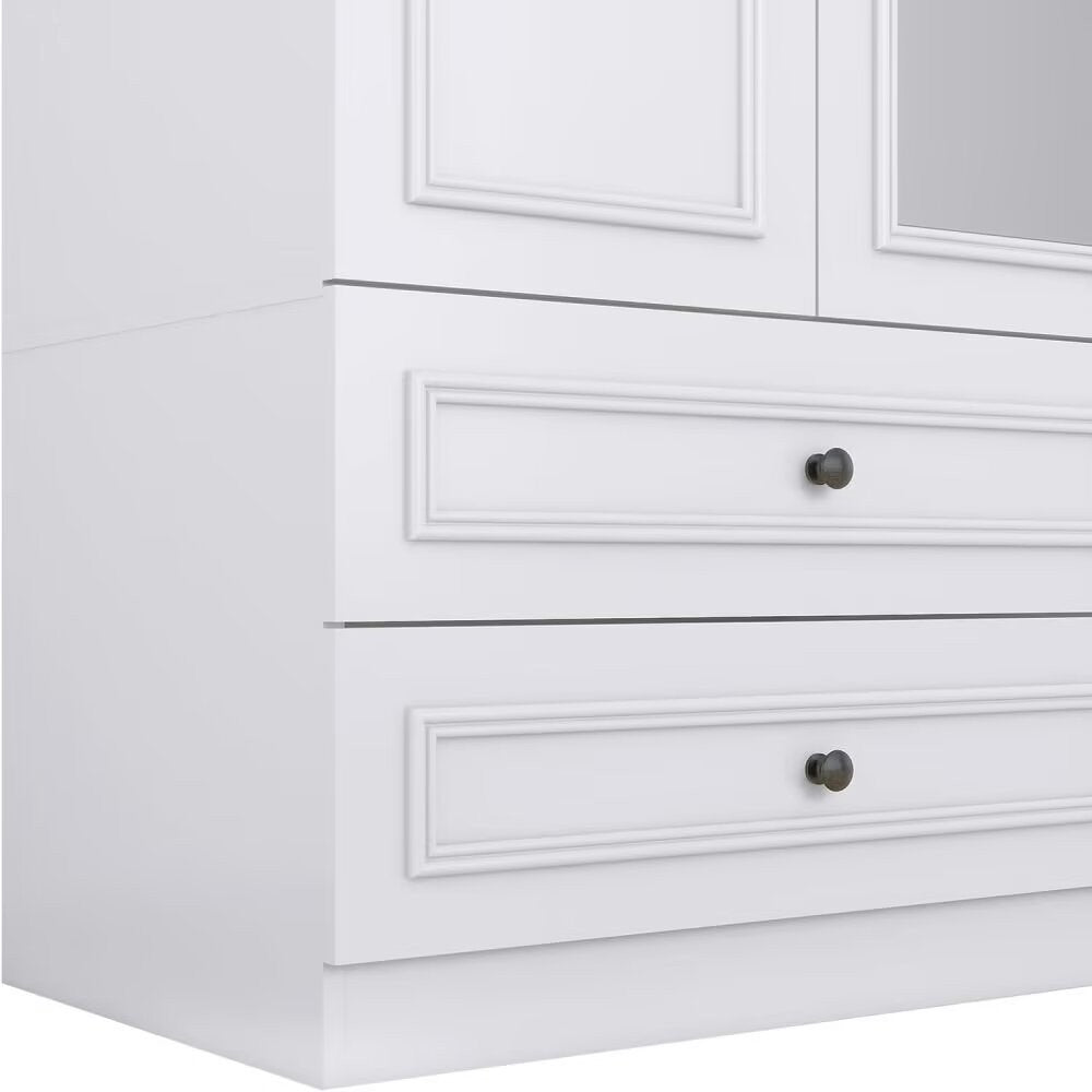 71" White Carved Geometric Mirrored Four Door Four Drawer Combo Dresser