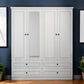 71" White Carved Geometric Mirrored Four Door Four Drawer Combo Dresser