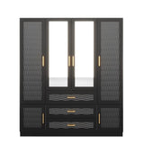 71" Black Gray And Gold Carved Geometric Mirrored Six Door Three Drawer Combo Dresser
