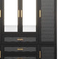 71" Black Gray And Gold Carved Geometric Mirrored Six Door Three Drawer Combo Dresser
