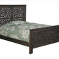 Gray Carved Scrollwork Distressed Solid Wood Queen Bed Frame