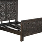 Gray Carved Scrollwork Distressed Solid Wood Queen Bed Frame