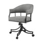 Gray And Black Upholstered Faux Leather Open Back Dining Arm Chair With Wheels