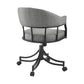 Gray And Black Upholstered Faux Leather Open Back Dining Arm Chair With Wheels