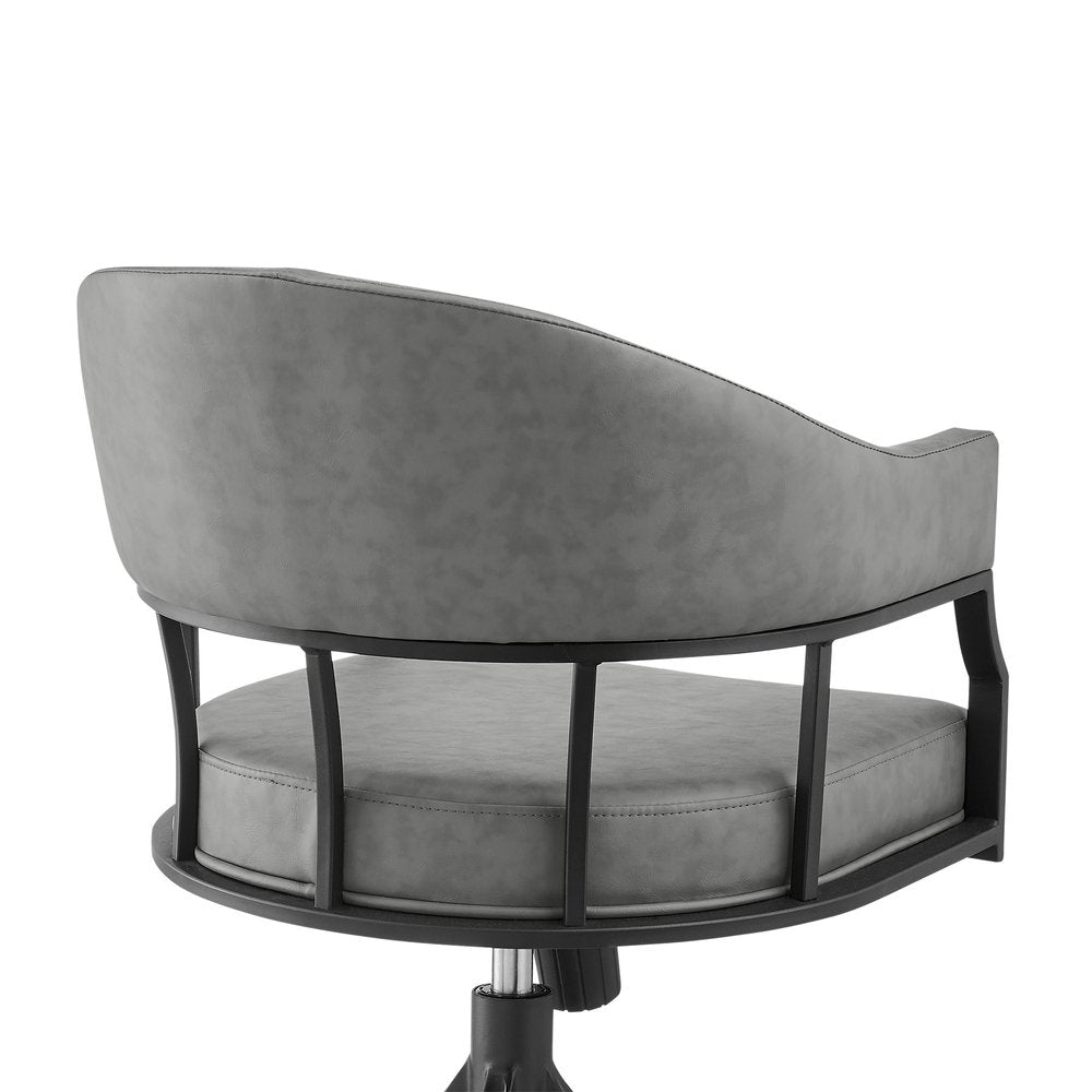 Gray And Black Upholstered Faux Leather Open Back Dining Arm Chair With Wheels
