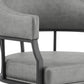 Gray And Black Upholstered Faux Leather Open Back Dining Arm Chair With Wheels
