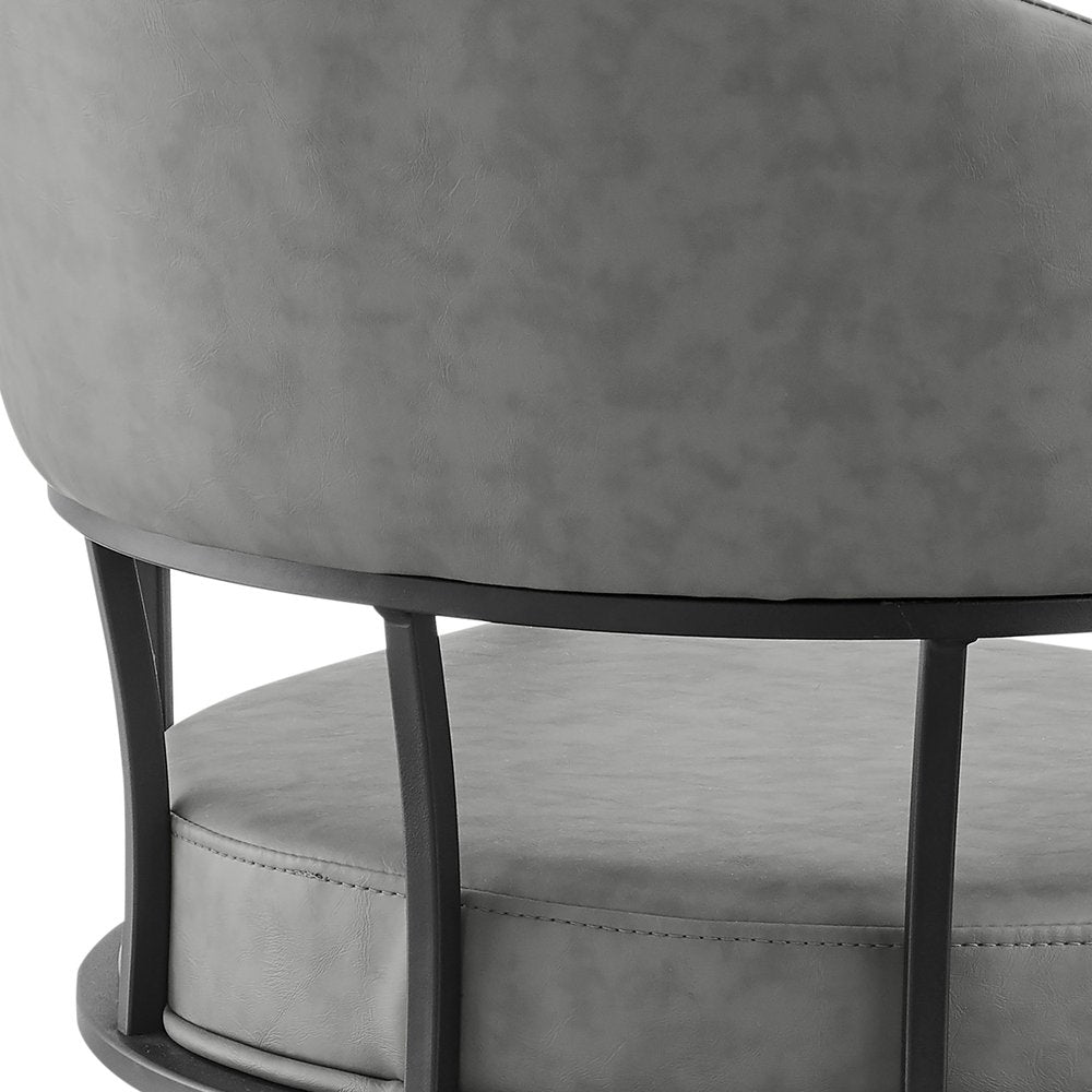 Gray And Black Upholstered Faux Leather Open Back Dining Arm Chair With Wheels