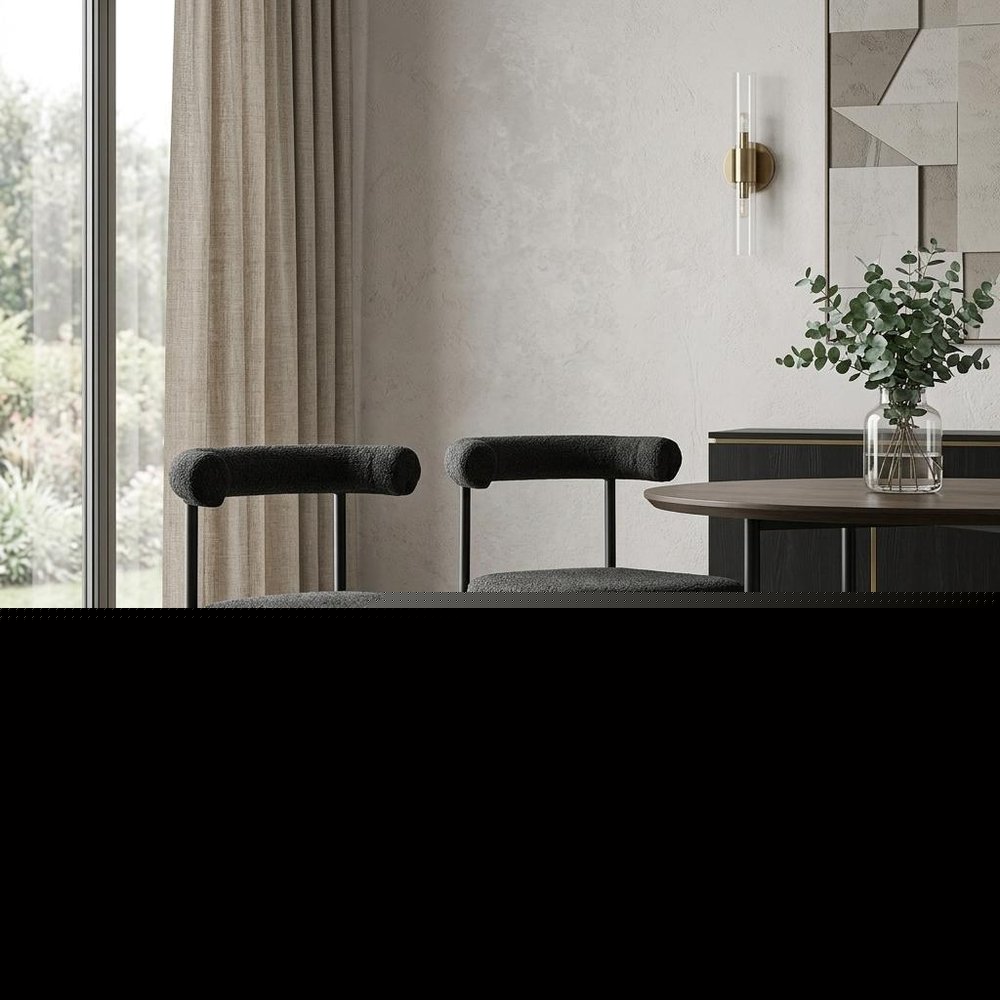 Set of Two Black Upholstered Polyester Open Back Dining Side Chairs