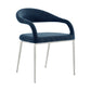 Set of Two Blue And Silver Upholstered Polyester Open Back Dining Arm Chairs