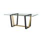 72" Clear And Gold Glass And Iron Sled Base Dining Table