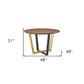 48" Brown And Gold Iron Sled Base Round Top Dining Table