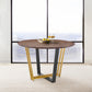 48" Brown And Gold Iron Sled Base Round Top Dining Table