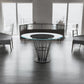 48" Clear And Black Glass And Iron Pedestal Base Round Top Dining Table
