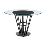 48" Clear And Black Glass And Iron Pedestal Base Round Top Dining Table