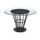 48" Clear And Black Glass And Iron Pedestal Base Round Top Dining Table