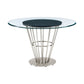 48" Clear And Silver Glass And Stainless Steel Pedestal Base Round Top Dining Table