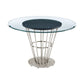 48" Clear And Silver Glass And Stainless Steel Pedestal Base Round Top Dining Table