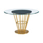 48" Clear And Gold Glass And Stainless Steel Pedestal Base Round Top Dining Table