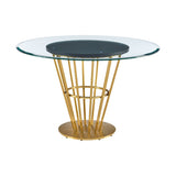 48" Clear And Gold Glass And Stainless Steel Pedestal Base Round Top Dining Table